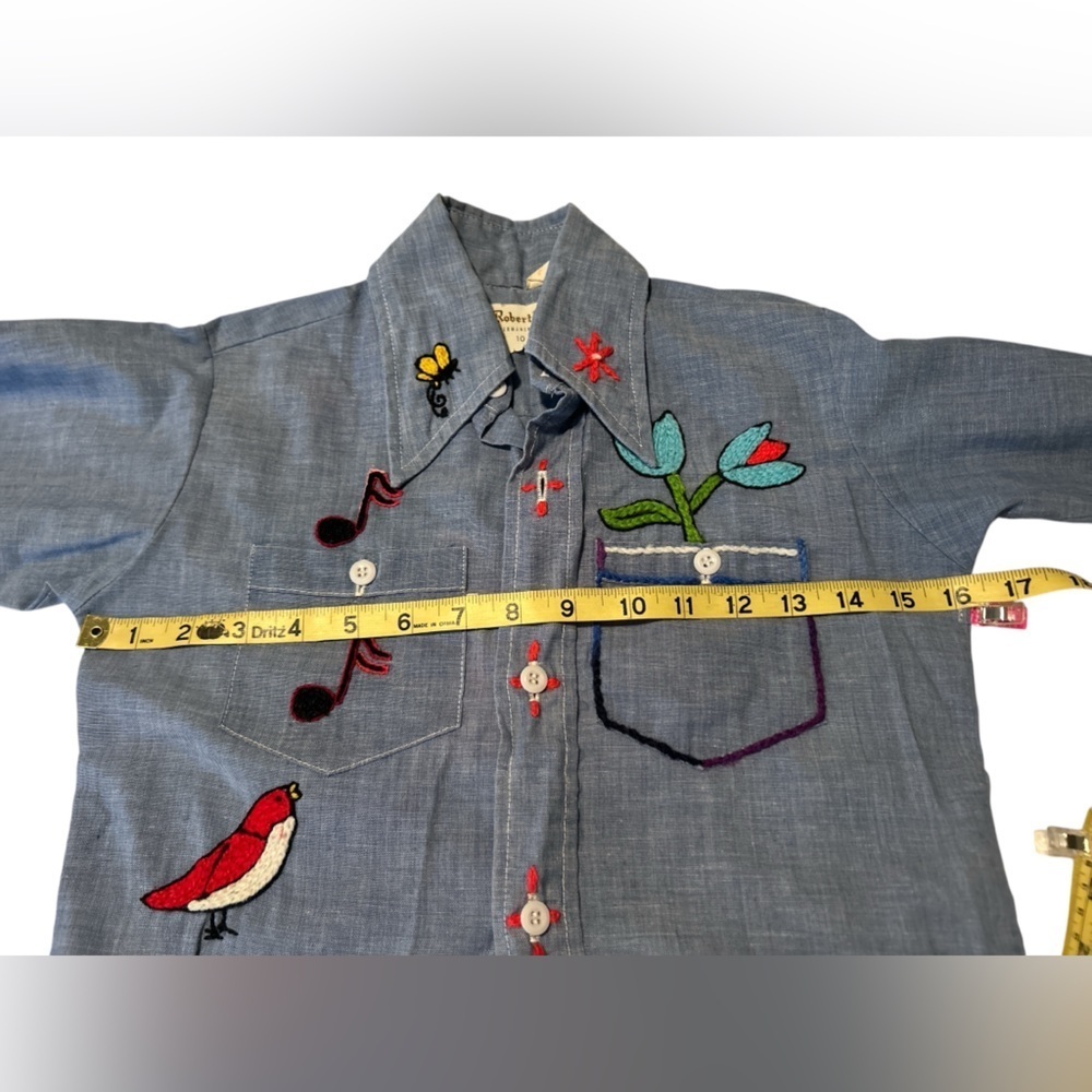 Robert Dale Chambray shirt with embroidery size 10 - Picture 6 of 8